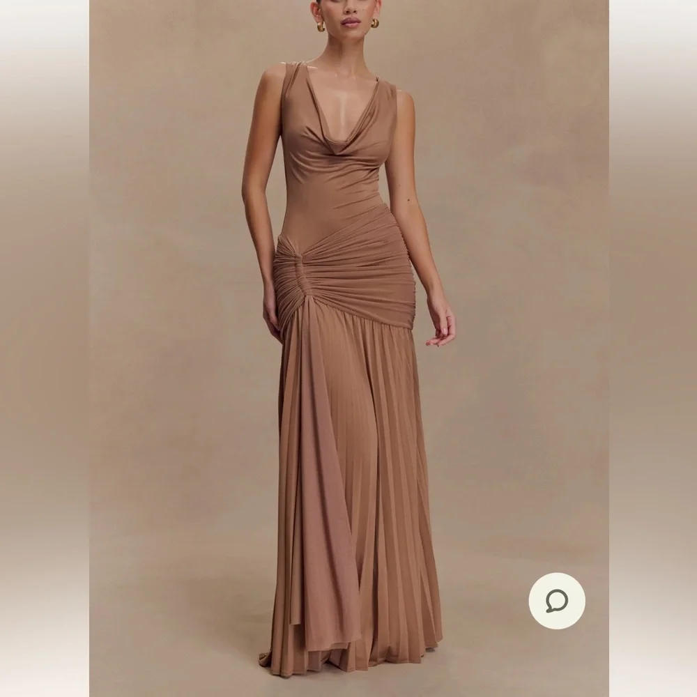 Meshki Dania Mauve/ Brown Cowl Neck Slinky Maxi Dress - Picture 2 of 5